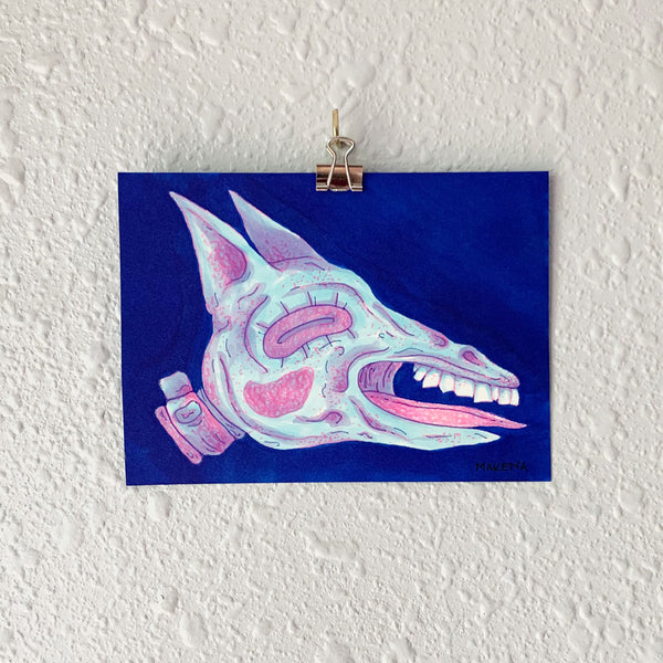 Marker drawing of a neon animal skull on acid free paper. From Osseous Design by independent artist Makena Peet.